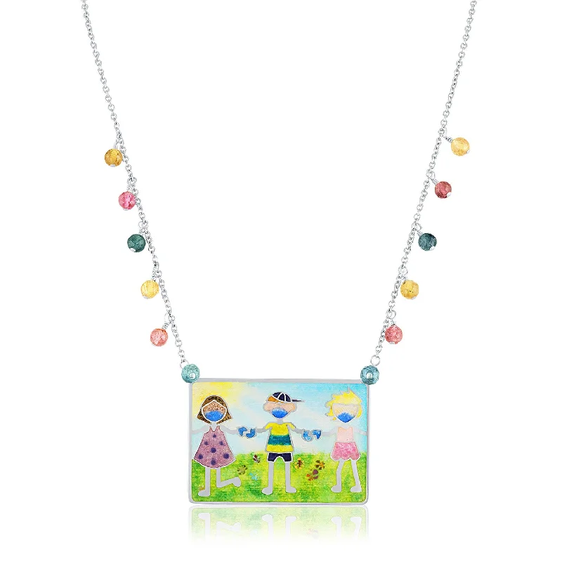 ladies necklace textured turquoise-Enamel Limited Edition Covid Kids Necklace