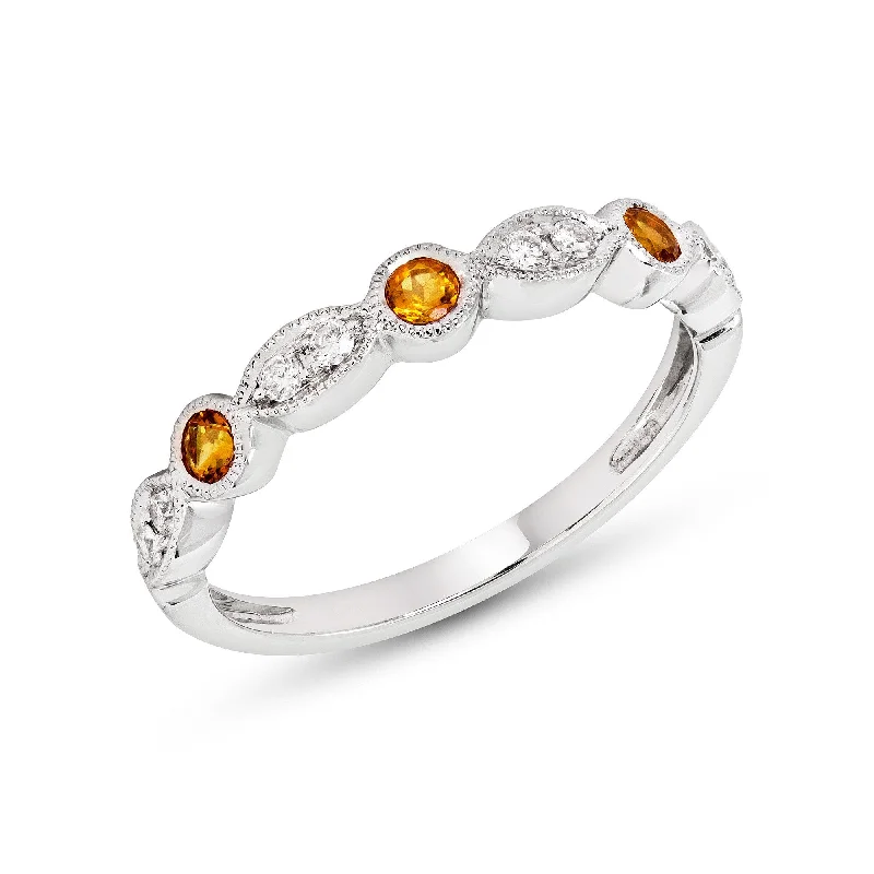 Ladies rings seasonal collection rings-14k White or Yellow Gold Citrine & Diamond Anniversary Band