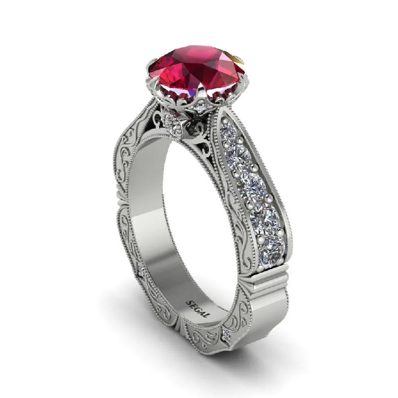 Ladies engagement rings twisted halo rings-Ruby Victorian Scroll Engagement Ring - Kehlani No. 12