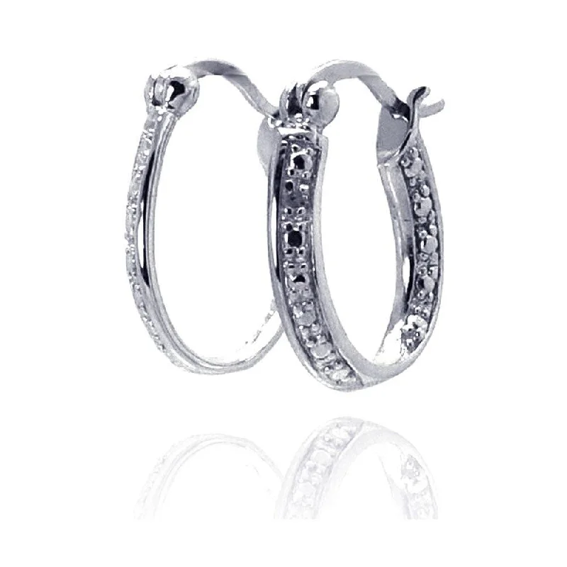 Ladies earrings titanium modern designs-Silver 925 Rhodium Plated Round Clear CZ Hoop Earrings - STE00692