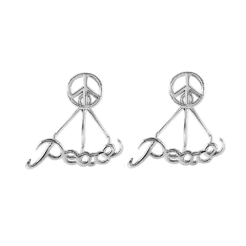 Ladies earrings heart cut styles-Silver 925 Rhodium Plated Peace Rake Earrings - STE00987