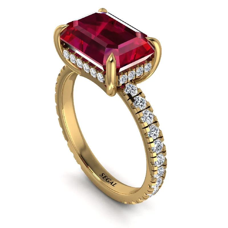 Ladies engagement rings sapphire halo-Emerald-Cut Ruby Pavé Engagement Ring - Daphne No. 10