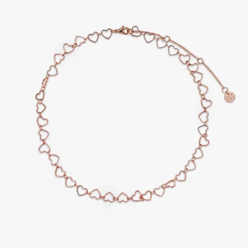 ladies necklace gold braided-PuraVida, Heart Chain Choker Necklace , Rose Gold