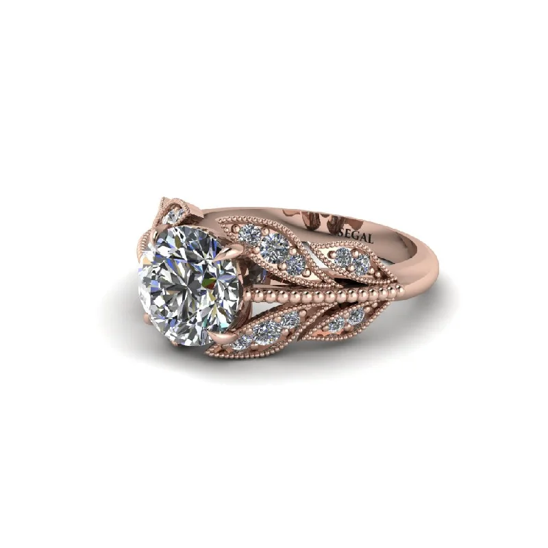 Ladies engagement rings pink diamond solitaires-Diamond Majestic Leaf Gold Engagement Ring - Makenna No. 2