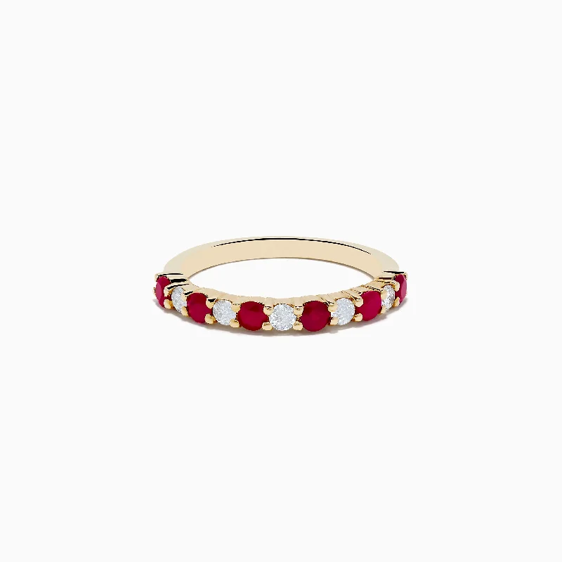 Ladies rings single stone rings-14K Yellow Gold Ruby and Diamond Band 0.88 TCW