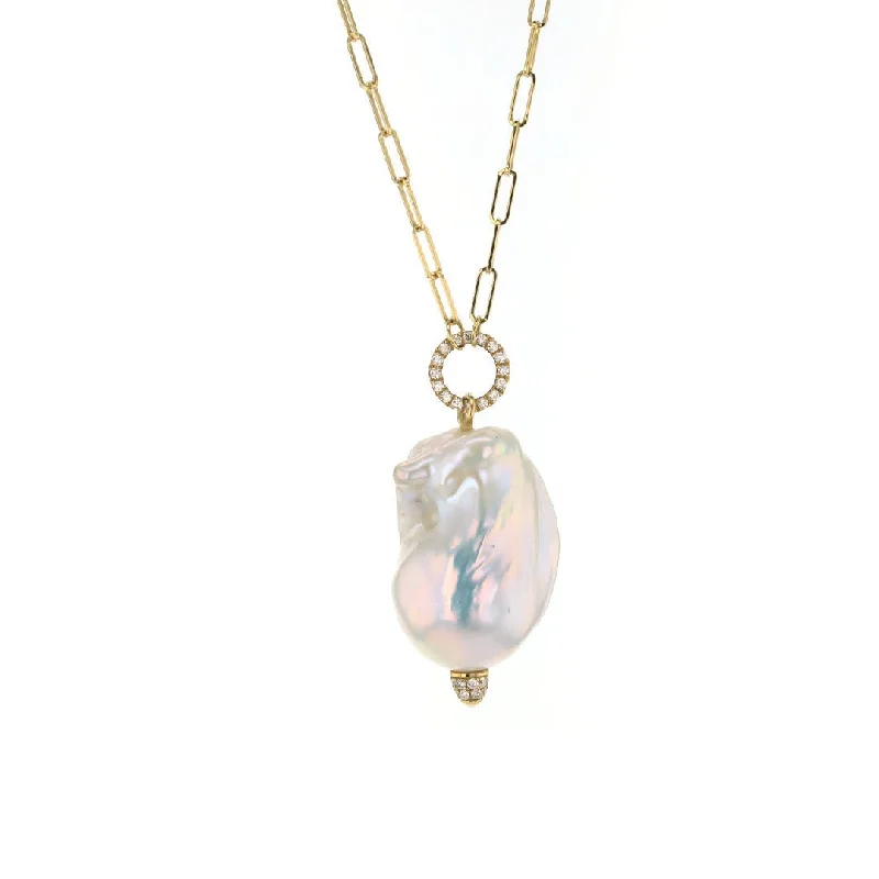 ladies necklace initial shell-Barouque Pearl & Diamond Necklace