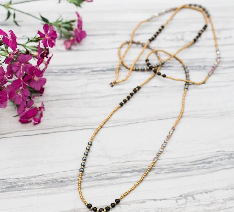 ladies necklace matinee length polished-Black Layering Necklace