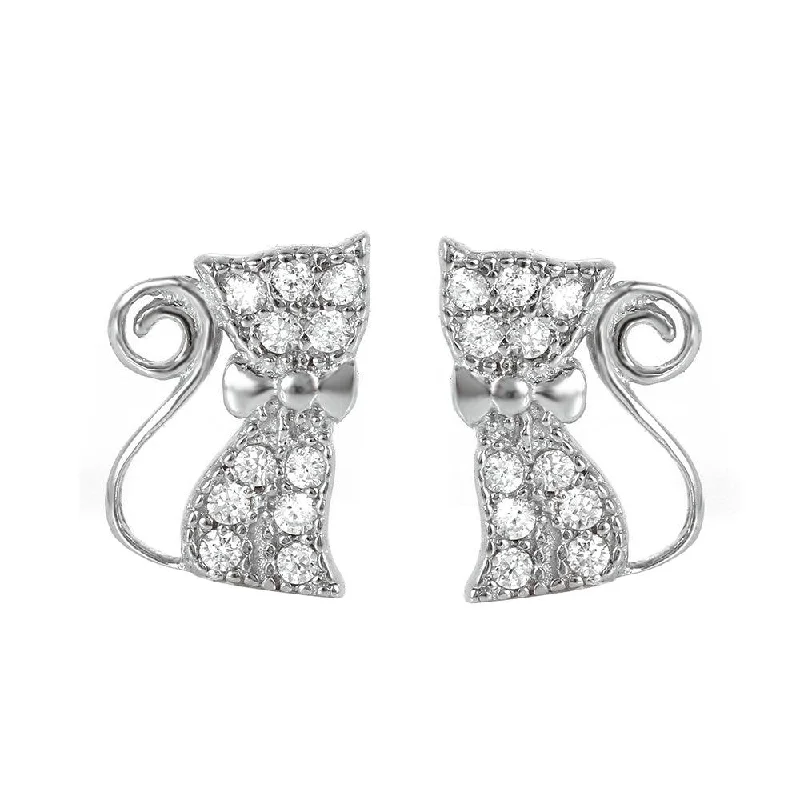 Ladies earrings ethical diamond designs-Silver 925 Rhodium Plated Bow Kitty Earrings - STE00966