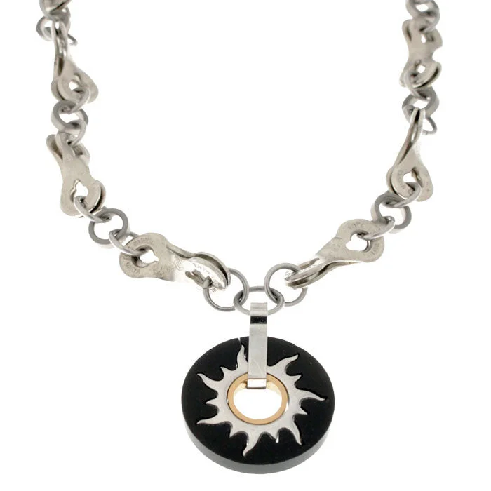 ladies necklace tropical summer-Stainless Steel Black and Silver Sun Necklace