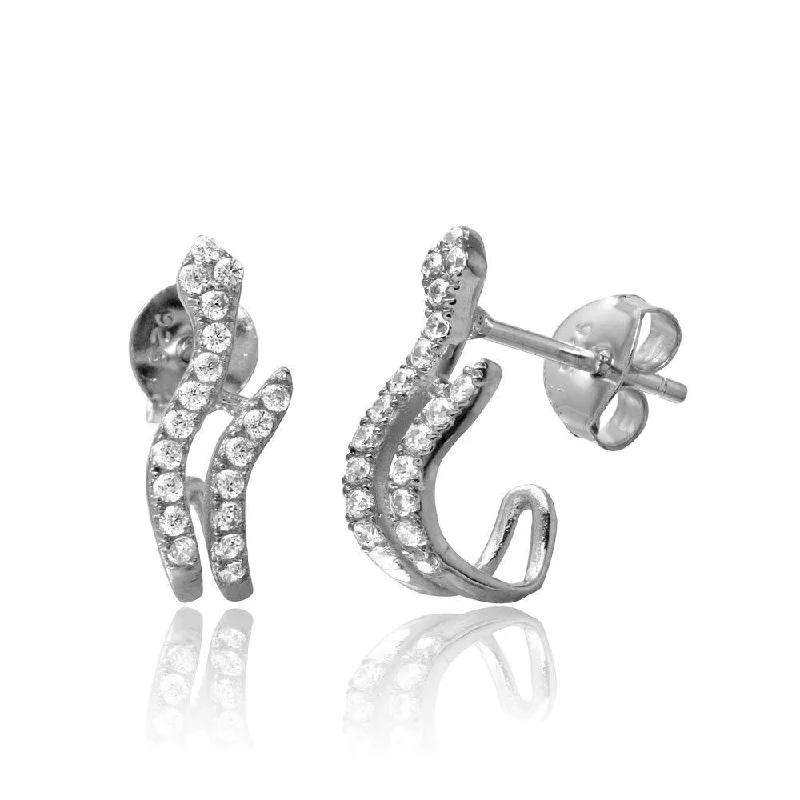 Ladies earrings hand-forged styles-Rhodium Plated 925 Sterling Silver CZ Snake Hook Earrings - BGE00522