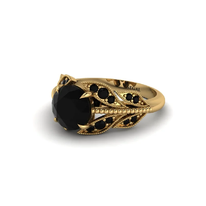 Ladies engagement rings luxurious solitaires-Black Diamond Majestic Leaf Gold Engagement Ring - Makenna No. 37