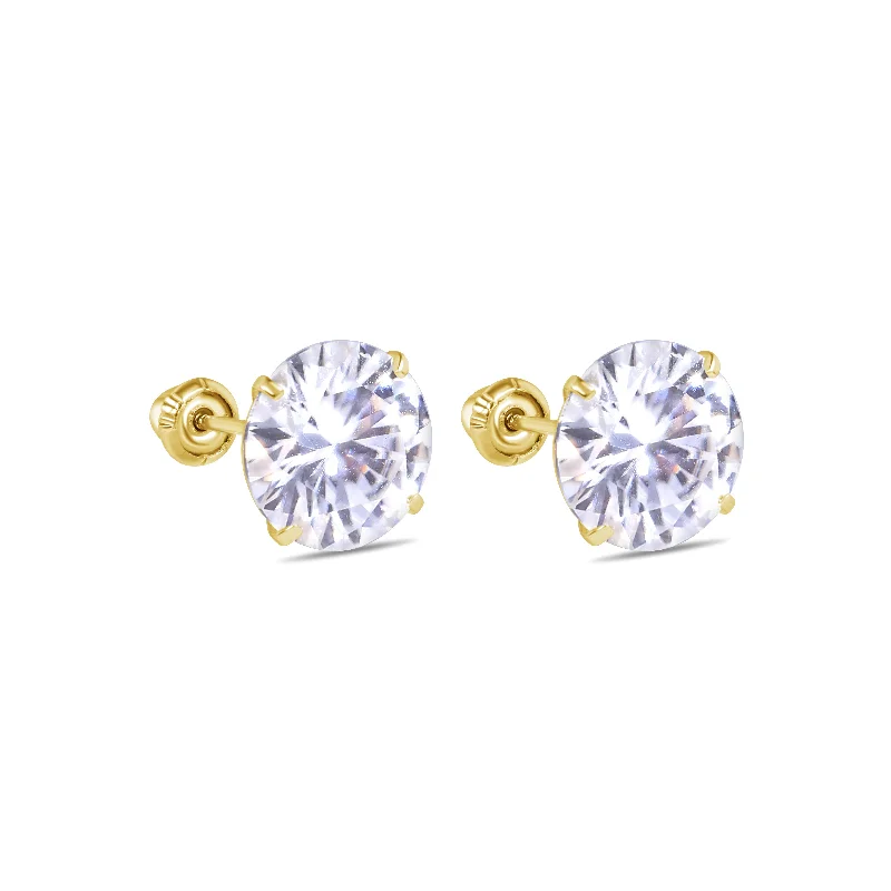 Ladies earrings Japanese aesthetic designs-14MGME00038 - 14 Karat Yellow Gold Round Moissanite Stud Screw Back Earring