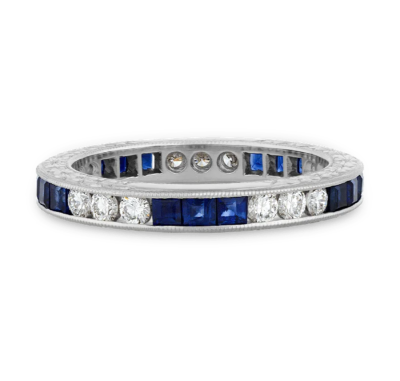 Ladies rings luxury brand picks-Raymond Yard Platinum, Sapphire and Diamond Eternity Band