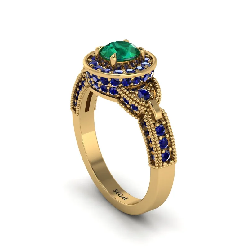 Ladies engagement rings luxury diamond bands-Emerald Double Halo Handmade Engagement Ring - Gracelyn No. 64