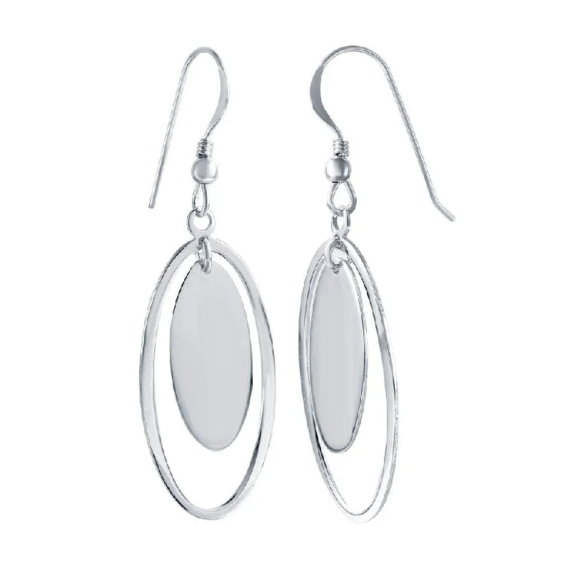 Ladies earrings Chinese symbol styles-Silver 925 Rhodium Plated Oval Dangling Hook Earrings - STE00731