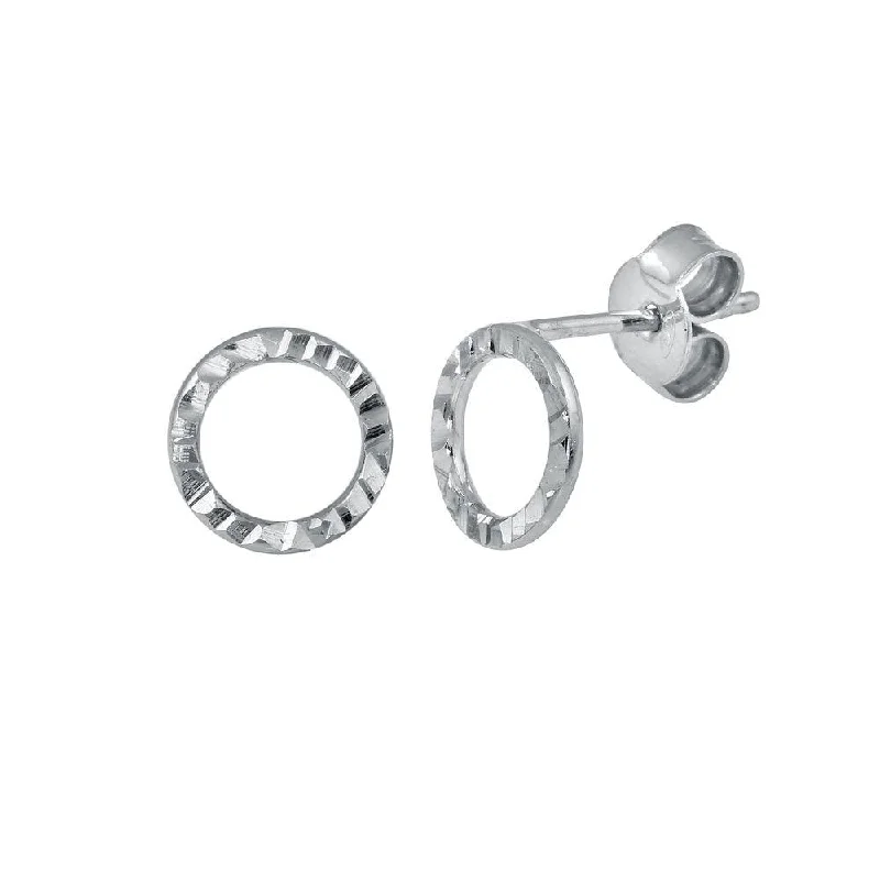 Ladies earrings salt-and-pepper designs-Rhodium Plated 925 Sterling Silver Open Circle DC Flat Earrings - ECE00051RH