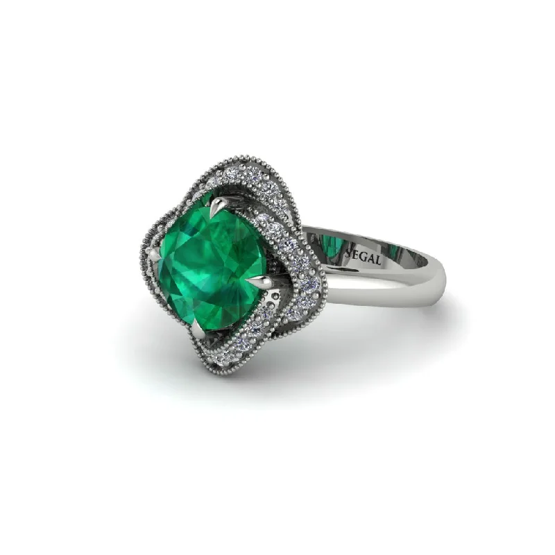 Ladies engagement rings store locations-Emerald Floral Infinity Engagement Ring - Brinley No. 6