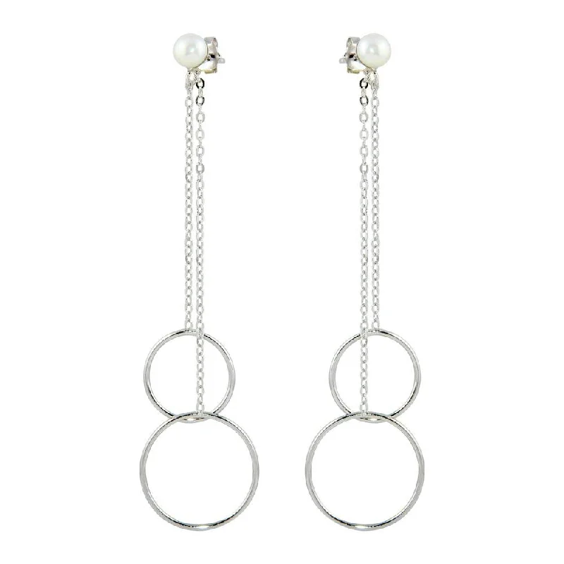 Ladies earrings firm grip designs-Rhodium Plated 925 Sterling Silver Dangling Front and Back Dangling Earrings - STE01096