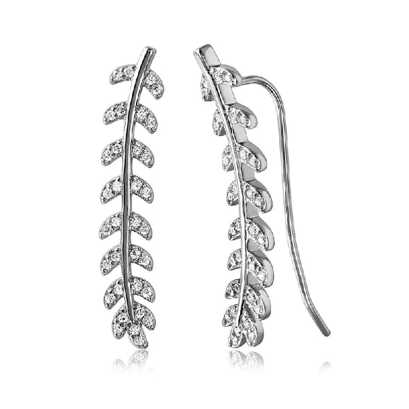 Ladies earrings memory-inspired pieces-Silver 925 Rhodium Plated Climbing Vine Earrings - STE01055