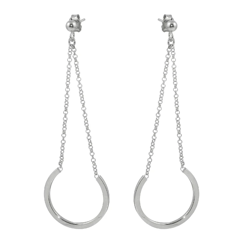 Ladies earrings layered drop designs-Sterling Silver Rhodium Plated  Dangling Horse Shoe Earrings - ITE00085RH