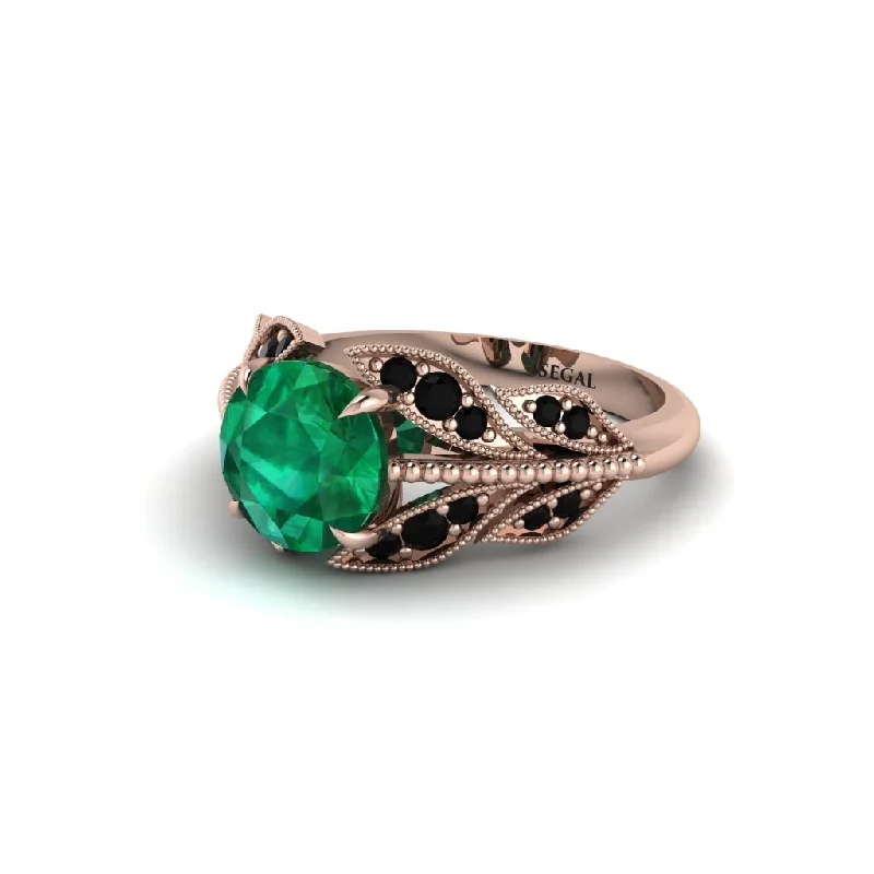 Ladies engagement rings festive halo designs-Emerald Majestic Leaf Gold Engagement Ring - Makenna No. 35