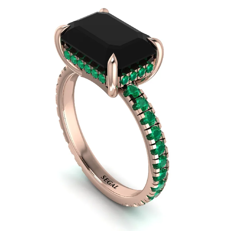 Ladies engagement rings rose-cut halos-Emerald-Cut Black Diamond Pavé Engagement Ring - Daphne No. 23