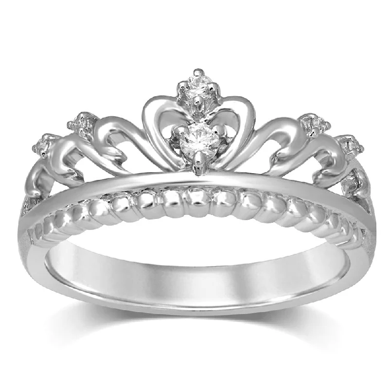 Ladies rings fixed gem designs-14K White Gold 1/20 CTW Diamond Crown Stackable Band