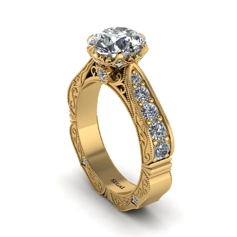 Ladies engagement rings anniversary gemstone-Diamond Victorian Scroll Engagement Ring - Kehlani No. 1