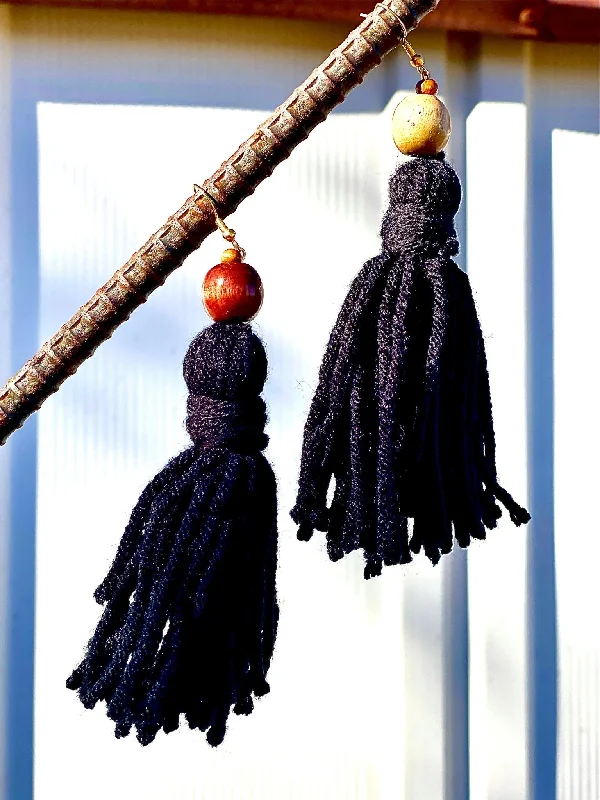 Ladies earrings cyberpunk style earrings-Handmade Yarn Tassel Earrings