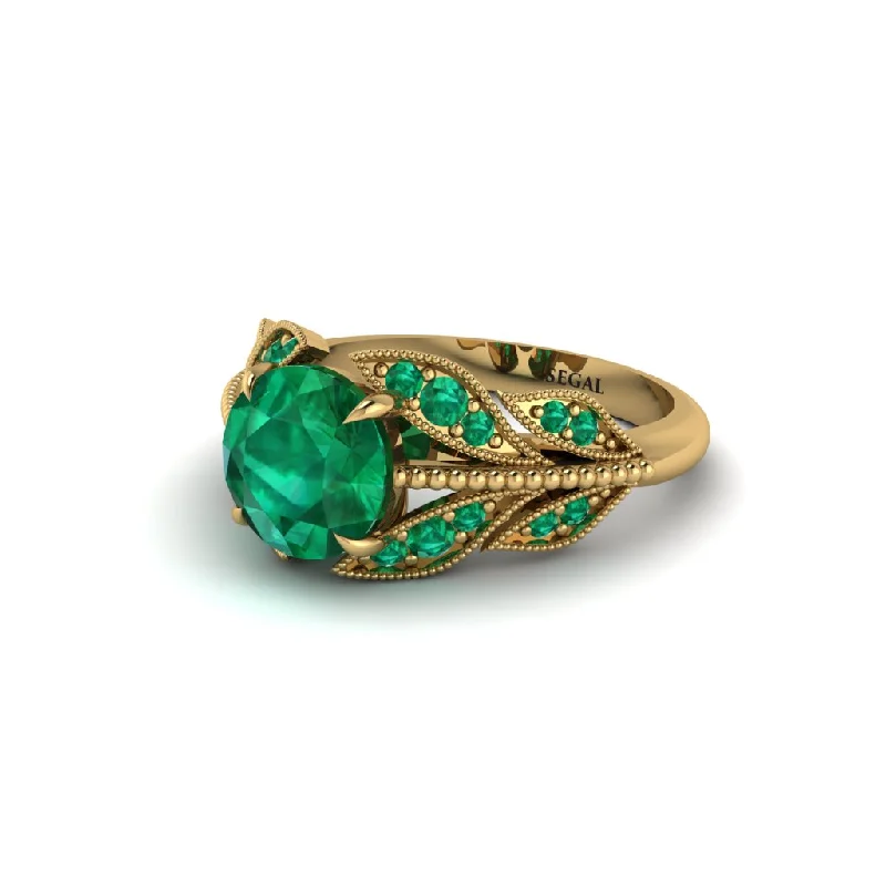 Ladies engagement rings stainless halo bands-Emerald Majestic Leaf Gold Engagement Ring - Makenna No. 19