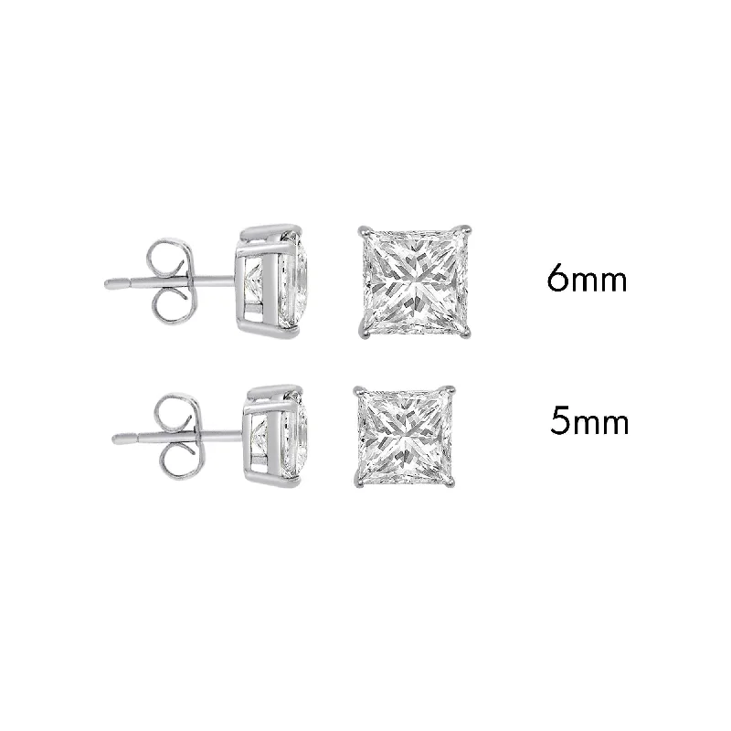 Ladies earrings polished gemstone designs-Sterling Rhodium Plated 925 Sterling Silver Moissanite Stone Square Push Back Earring - MGME00009