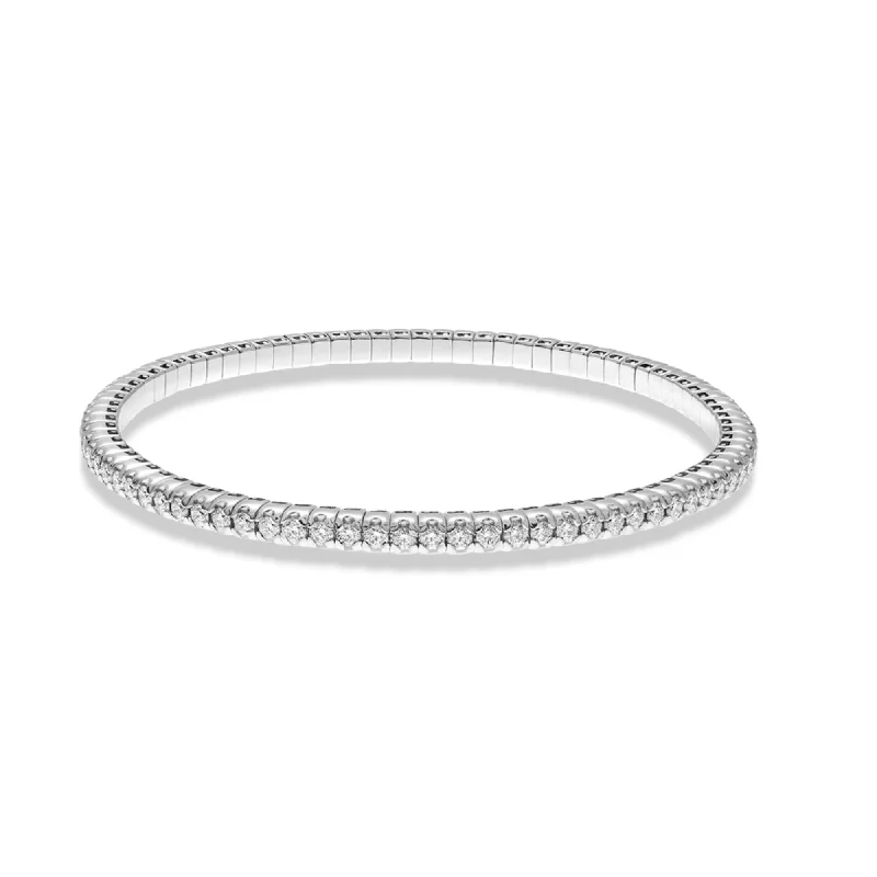 ladies bracelet satin summer-Hulchi Belluni 18K White Gold Tresore Stretch Tennis Bangle Bracelet, 2.00 Carats