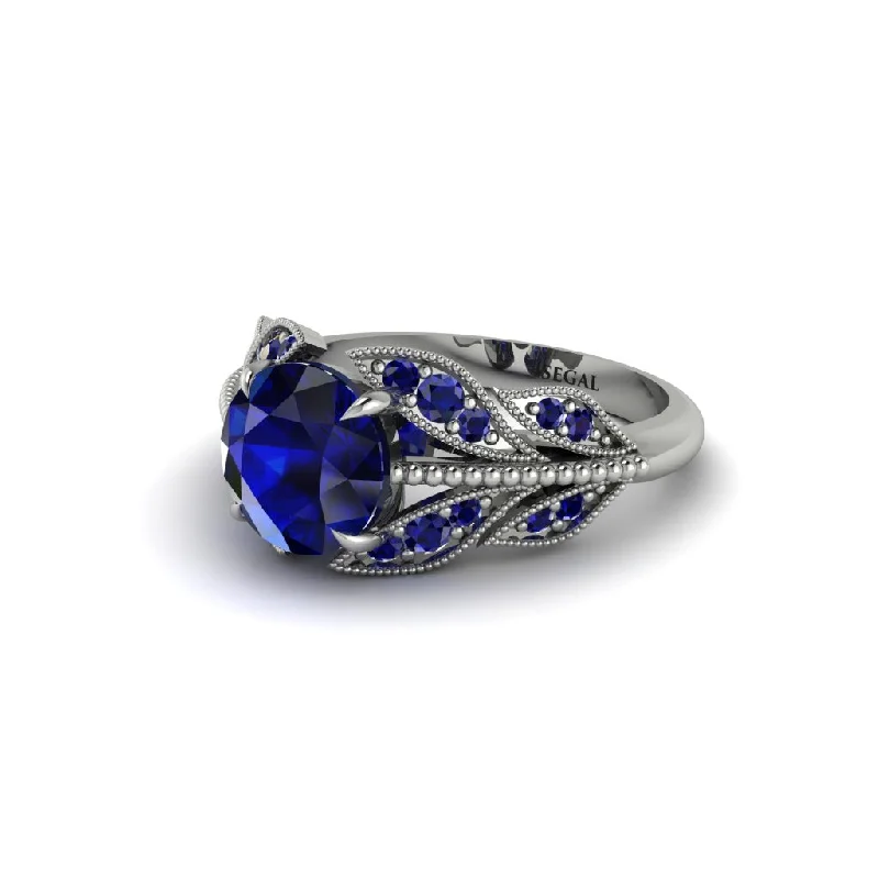 Ladies engagement rings European flair-Sapphire Majestic Leaf Gold Engagement Ring - Makenna No. 75