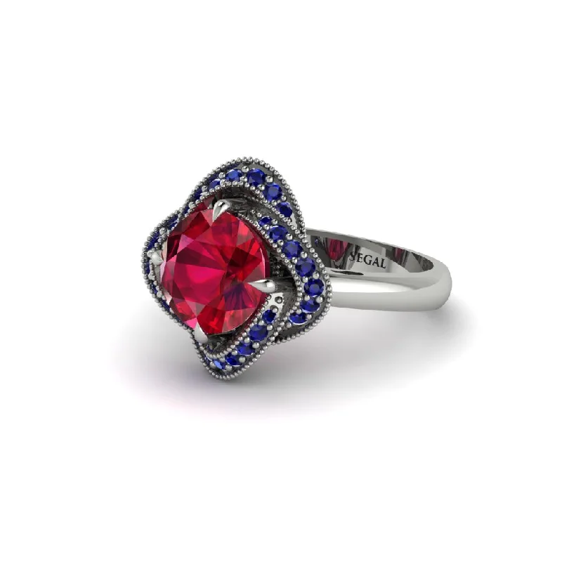 Ladies engagement rings luxurious solitaires-Ruby Floral Infinity Engagement Ring - Brinley No. 72