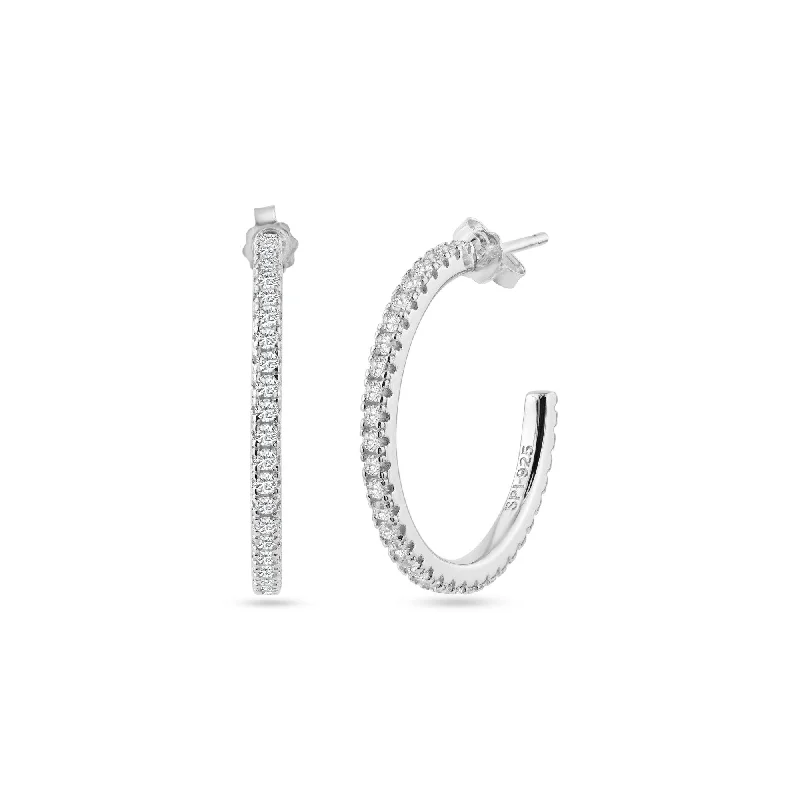 Ladies earrings trendy fashion picks-STE01351 - Rhodium Plated Eternity Clear CZ Hoop Earring 24mm