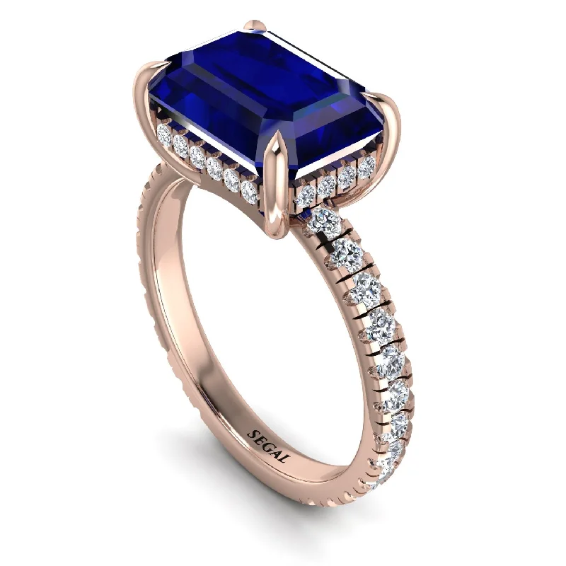 Ladies engagement rings oval diamond-Emerald-Cut Sapphire Pavé Engagement Ring - Daphne No. 14