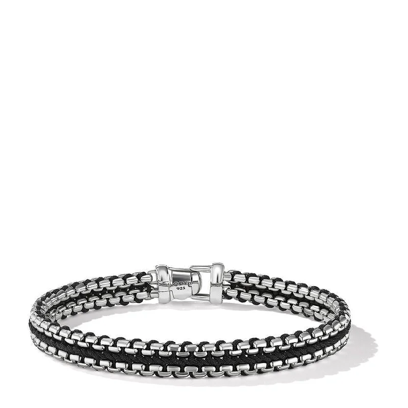 ladies bracelet garnet boho-David Yurman Woven Box Chain Bracelet in Steel and Black