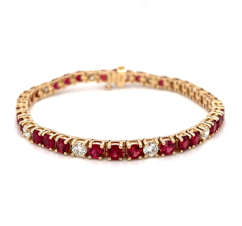 ladies bracelet holiday beach-14k Yellow Gold Ruby & Diamond Straight Line Bracelet