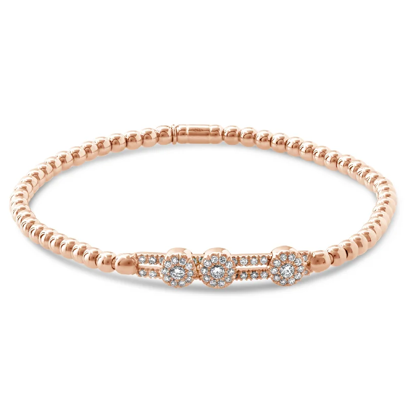 ladies bracelet sapphire brushed-Hulchi Belluni Fidget Bracelet with Three Pave Diamond Moveable Stations Rose Gold Stretch Stackable