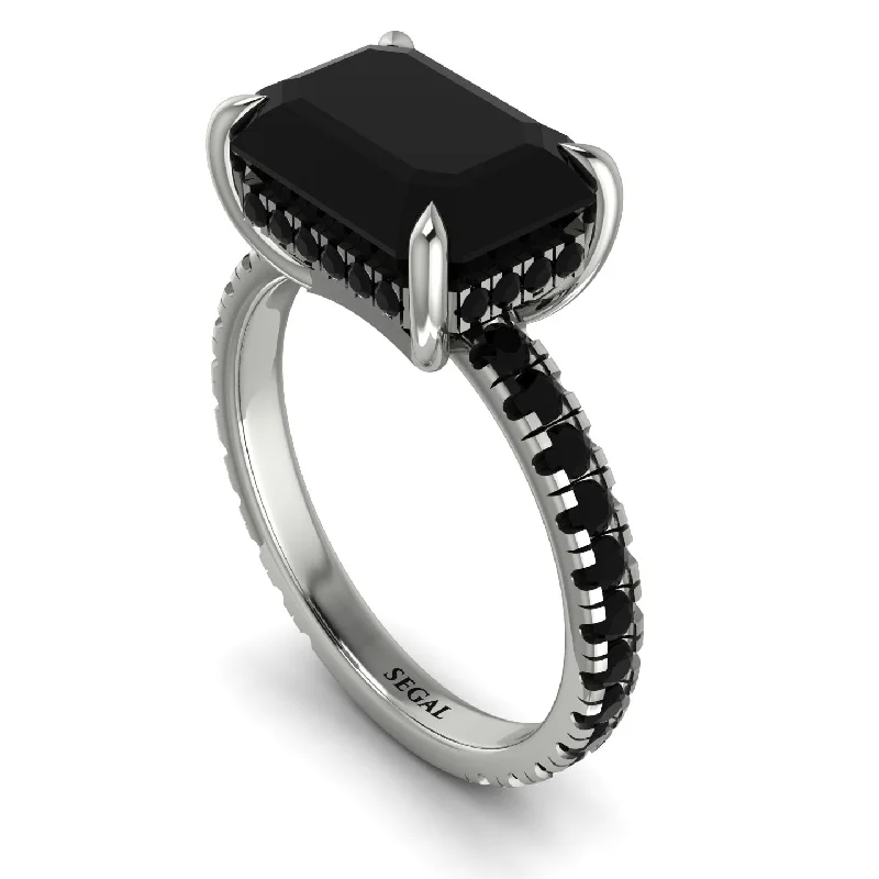 Ladies engagement rings personalized halos-Emerald-Cut Black Diamond Pavé Engagement Ring - Daphne No. 39