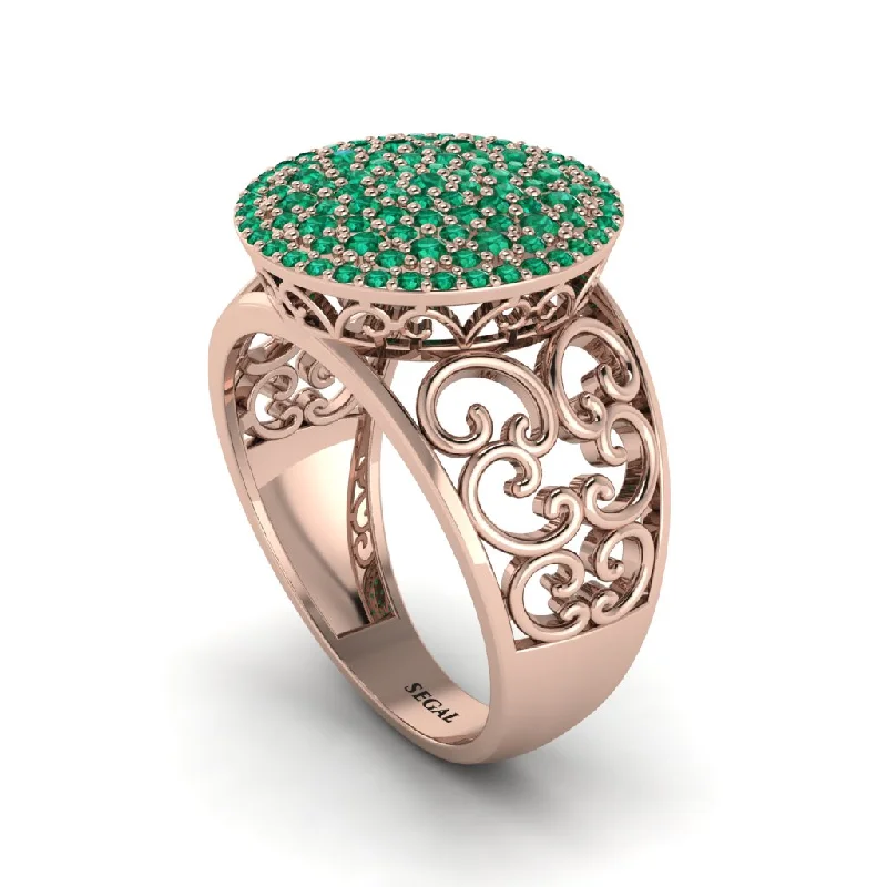 Ladies engagement rings modern appeal-Emerald Signet Filigree Pave Engagement Ring - Rylie No. 5