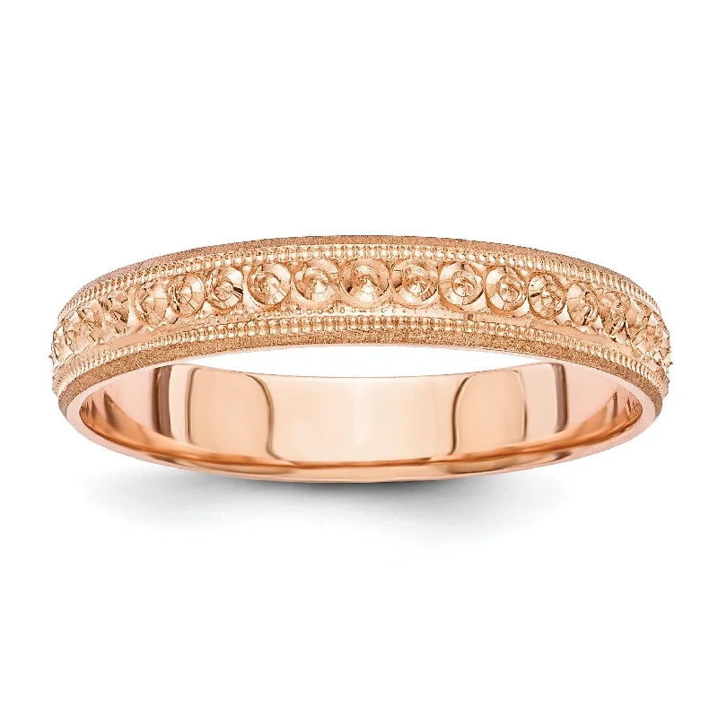 Ladies rings small batch designs-14K Rose Gold 3mm Wide Etched Sparkling Eternity Wedding Band - Size 6.25