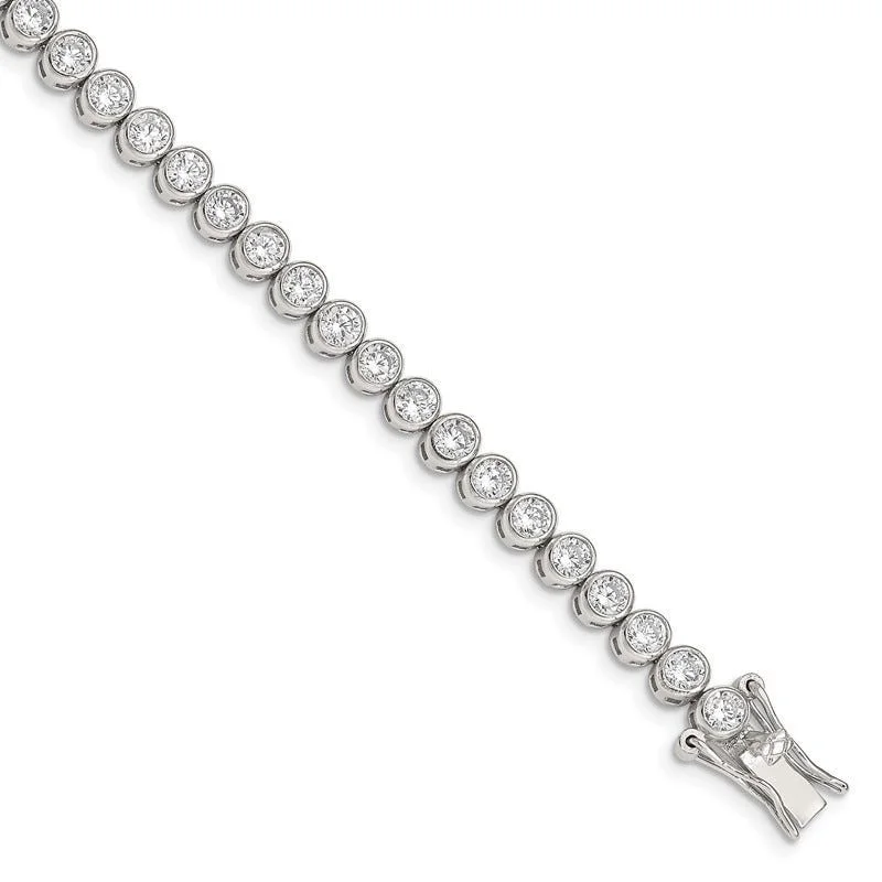 ladies bracelet shell name-Sterling Silver Rhodium-plated CZ 7 inch Tennis Bracelet