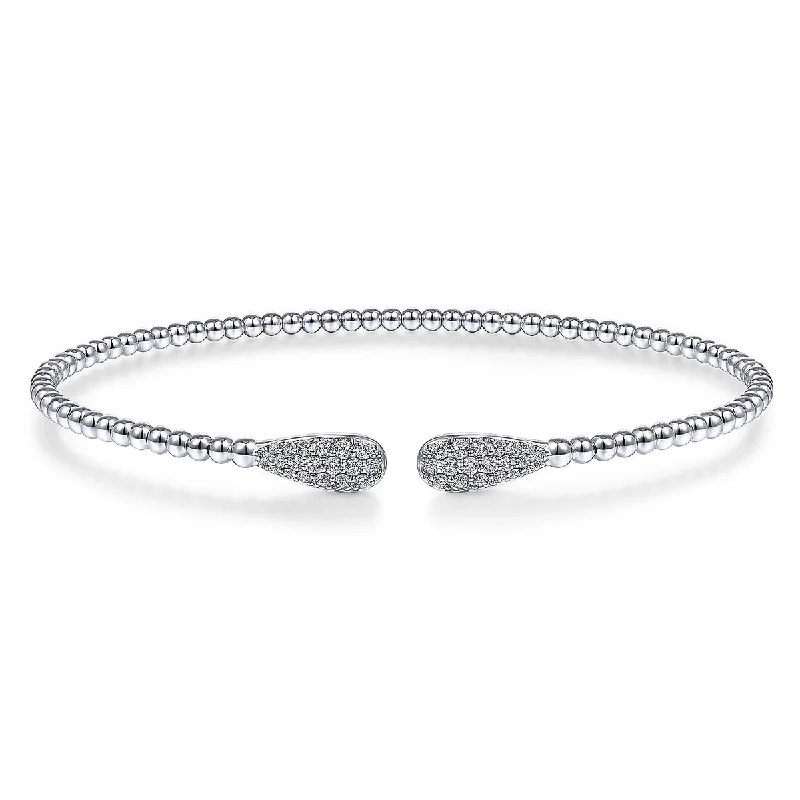 ladies bracelet luxury black diamond-Gabriel 14K White Gold Bujukan Cuff Bracelet with Diamond Pave Teardrops