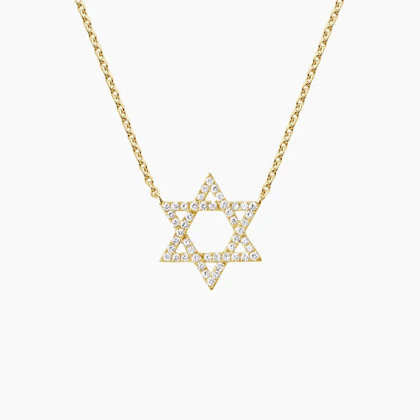 ladies necklace opera length birthstone-Gold and Diamond Star of David Necklace