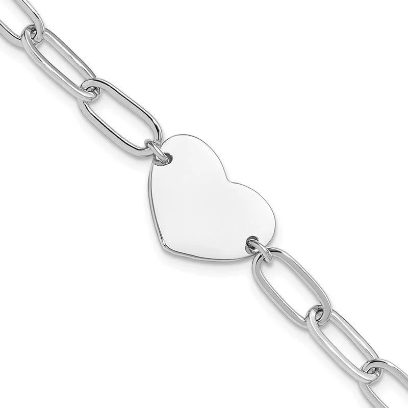 ladies bracelet celestial halo-Sterling Silver Rhodium-plated Heart Open Link 7.25in Bracelet