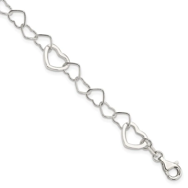 ladies bracelet infinity zodiac-Sterling Silver Polished Fancy Link Heart Bracelet