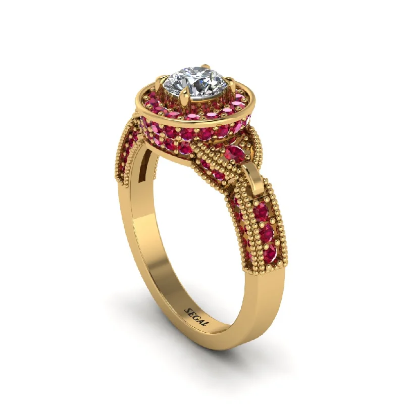 Ladies engagement rings bold diamonds-Diamond Double Halo Handmade Engagement Ring - Gracelyn No. 46