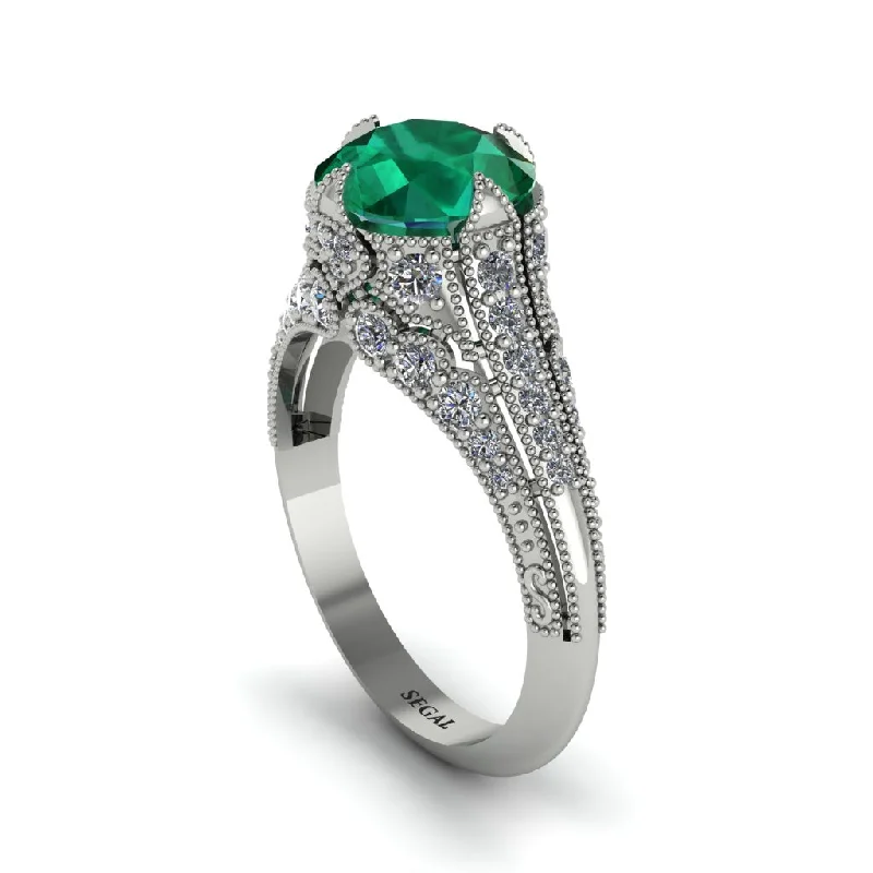 Ladies engagement rings small gemstone-Emerald Vintage Crown Engagement Ring - Talia No. 6