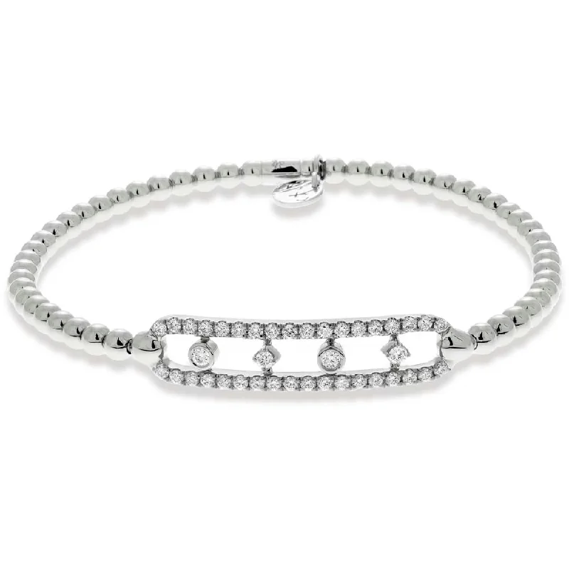 ladies bracelet feather winter-Hulchi Belluni Open Work Diamond Bar Bracelet White Gold Stretch Stackable